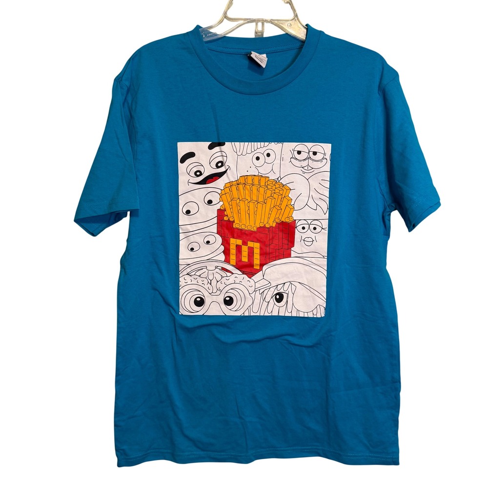 McDonald's Womens Nanoblock French Fries‎ Crew Neck Graphic T-Shirt Blue Large